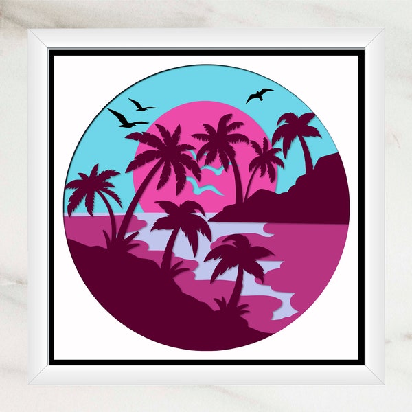 Beach Light Box Template Paper Cut Files, Summer Shadow Box SVG, Palm 3D Layered Laser Cut for Cricut and Silhouette Beach Light Box Template Paper Cut Files, Summer Shadow Box SVG, Palm 3D Layered Laser Cut for Cricut and Silhouette