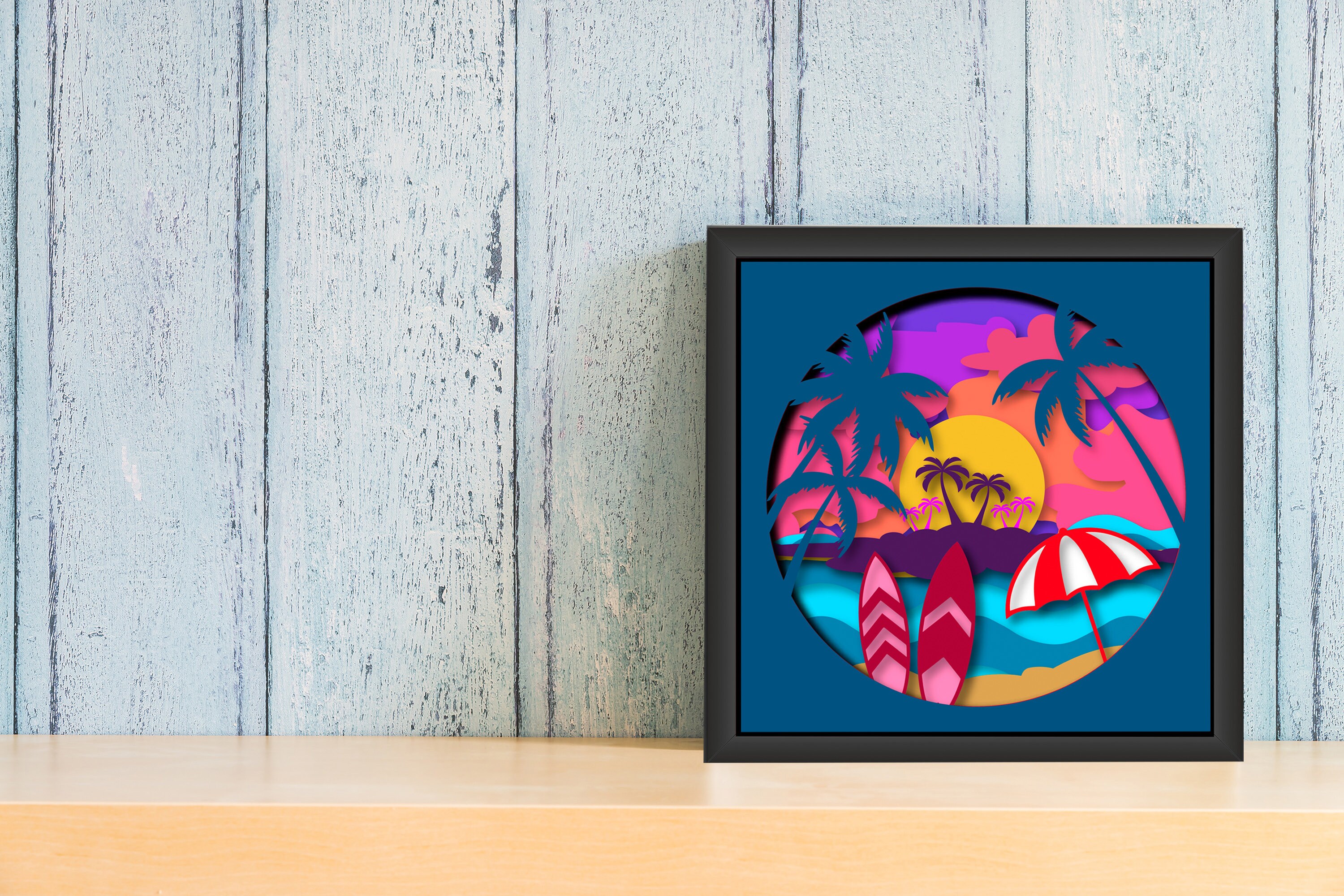 Beach Shadow Box SVG Ocean 3d Layered Beach Paper Light Box - Etsy