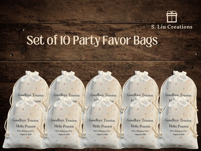 Retirement Favor Bags, Retirement Party, Goodbye Tension, Hello Pension