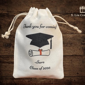 Graduation Party, Diploma Cap, Thank you for Coming, Personalized Gift, Class of 2023, Set of 10 Favor Bags