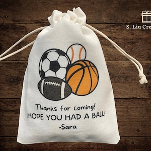 Custom Sports Theme Party, Basketball Football Baseball Soccer Ball, Game Day Gift, Birthday Thank You, Set of 10 Favor Bags.
