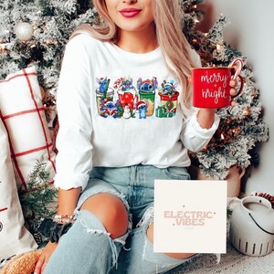 Stitch Christmas Drinks sweatshirt , Stitch coffee drinks, Christmas drinks sweatshirt, Fun Christmas sweatshirts