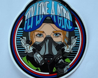 Fly Like A Girl Stickers (2 Pack) Light Skin, Red/Orange Hair, Blue Eyes