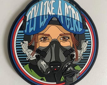 Fly Like A Girl PVC Patch (Tan Skin, Light Brown Hair, Brown Eyes)