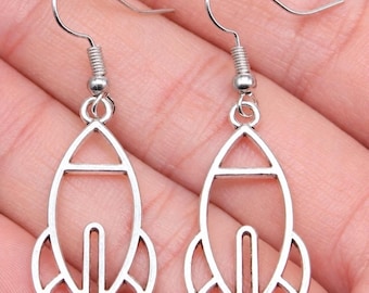 Silver Rocket Ship Earrings | Space & Aviation Dangle Earrings | Pilot Gift | Aerospace Jewelry