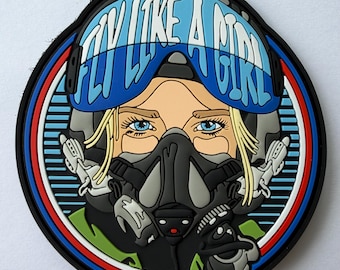 Fly Like A Girl PVC Patch (Light Skin, Blonde Hair, Blue Eyes)