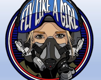 Fly Like A Girl Stickers (2 pack) Light Skin, Blonde Hair, Green Eyes