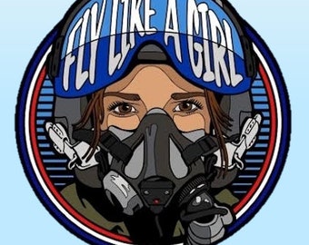 Fly Like A Girl Stickers (2 pack) Medium Skin, Brown Hair, Brown Eyes