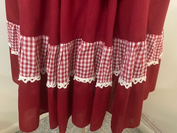 1970’s Dark Red Gingham Square Dance Dress S - image 9