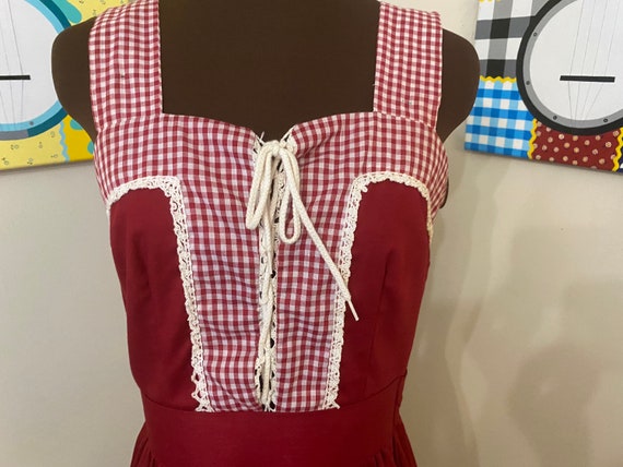 1970’s Dark Red Gingham Square Dance Dress S - image 2