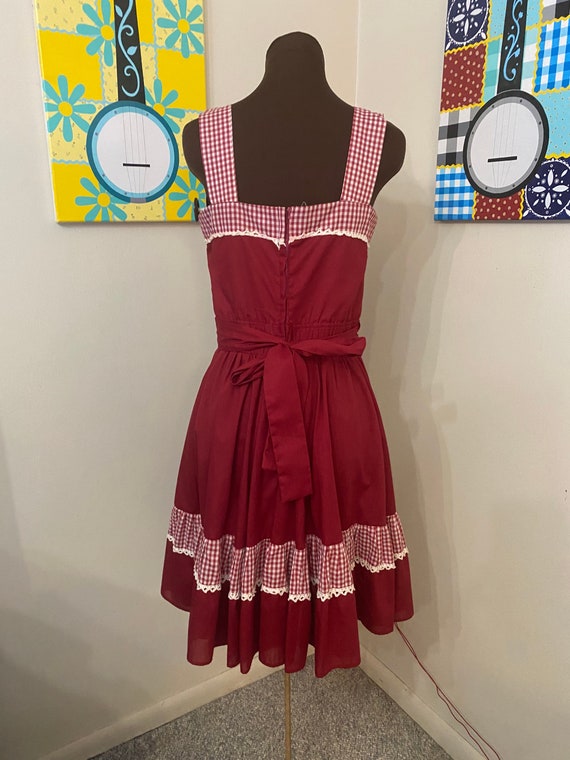 1970’s Dark Red Gingham Square Dance Dress S - image 6
