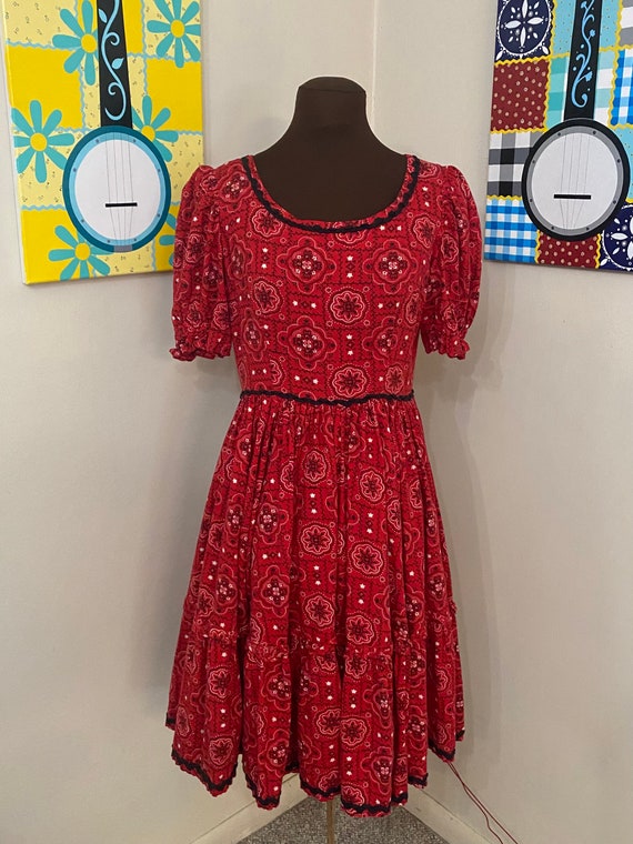 1970’s Red Bandana Print Square Dance Dress Gem