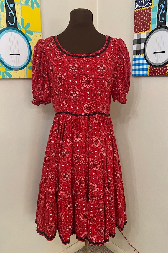 1970’s Red Bandana Print Square Dance Dress Gem