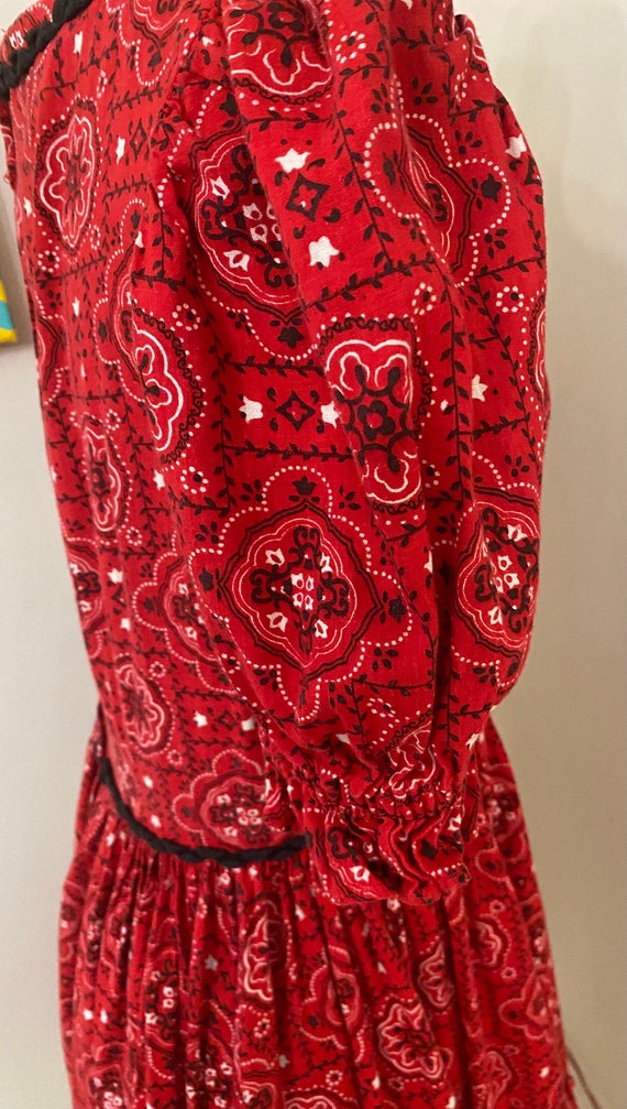 1970’s Red Bandana Print Square Dance Dress Gem