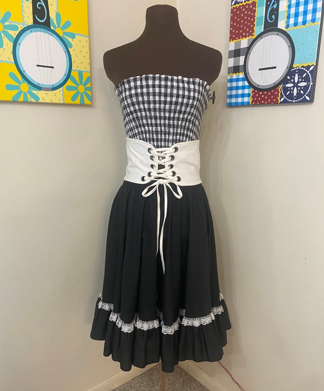 Vintage Black Square Dance Skirt S Etsy