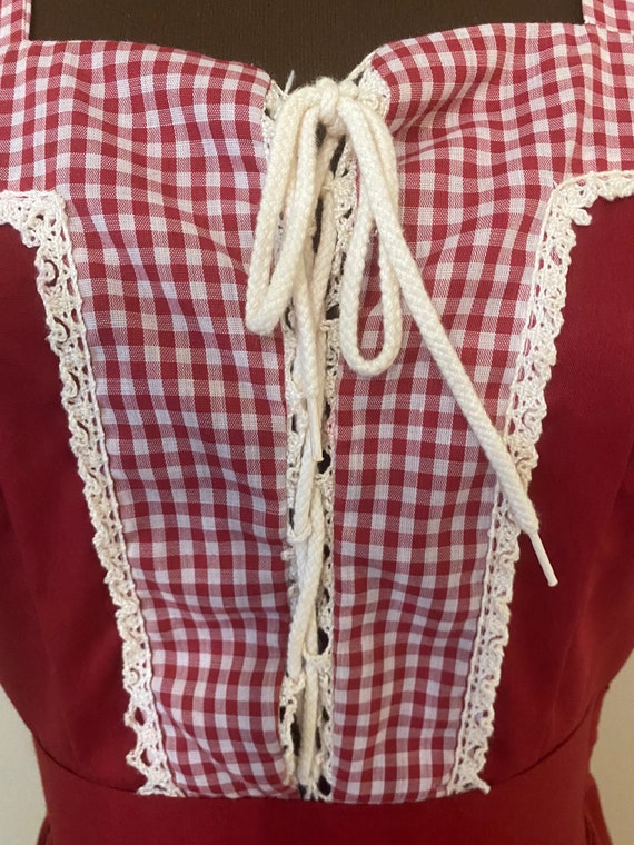 1970’s Dark Red Gingham Square Dance Dress S - image 7