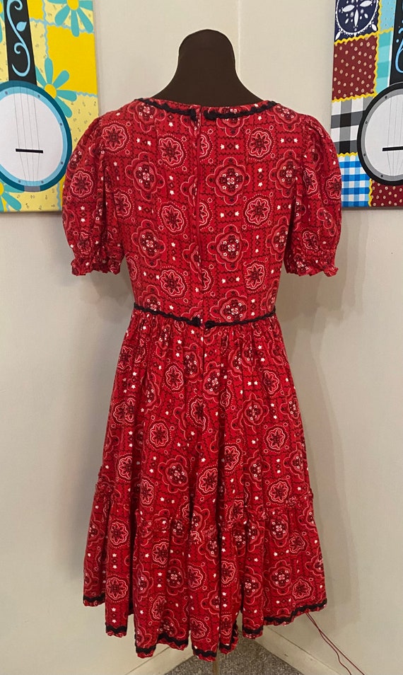 1970’s Red Bandana Print Square Dance Dress Gem
