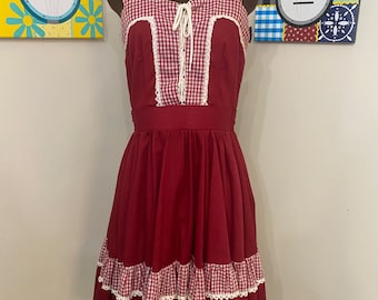 1970’s Dark Red Gingham Square Dance Dress S