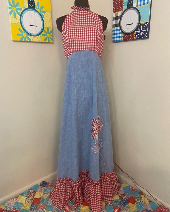 1970’s Gingham & Chambray Maxi Dress