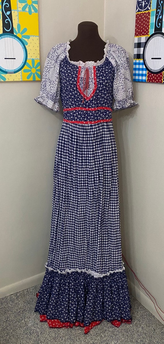 1970’s Jody T of California Gingham Floral Maxi Dr
