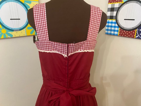 1970’s Dark Red Gingham Square Dance Dress S - image 3