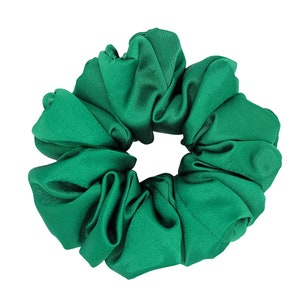 Handmade Emerald Green Satin Scrunchie: Large Elastic Hair Tie