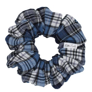 Handmade Blue Plaid Flannel Scrunchie: Cozy Hair Tie
