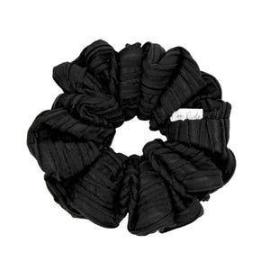 Handmade Black Metallic Silver Scrunchie: Large Ribbed Knit