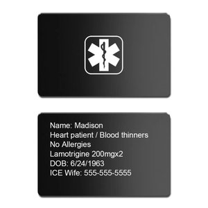 Portemonneekaart voor medische waarschuwingen, ijskaart, contact voor noodgevallen, medische identiteitskaart, huisdier alleen thuis, huisdierwaarschuwings-ID, huisdierveiligheidskaart, aluminium waarschuwingskaart