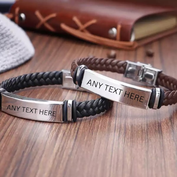 Pulsera de cuero personalizada para hombre: cierre de acero inoxidable grabado
