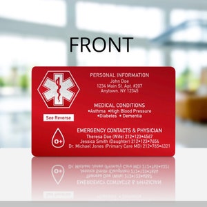Emergency Medical Contact Card Aluminum Credit Card Size image 2