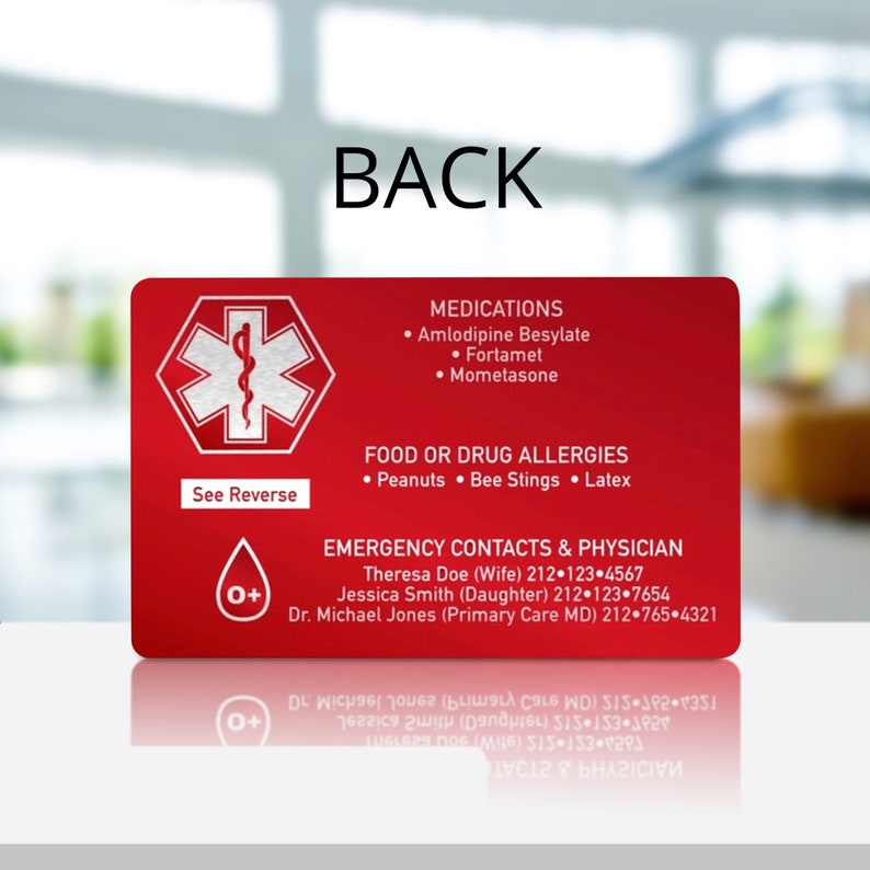 Emergency Medical Contact Card Aluminum Credit Card Size image 3