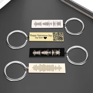 Personalized QR Code With Sound Wave Keychain, Voicemail, Voice Memos Soundwave with QR Code Keychain