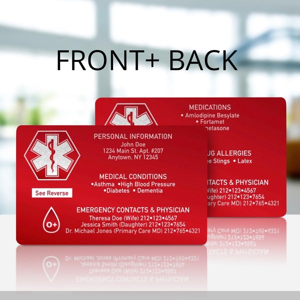 Emergency Medical Contact Card - Aluminum Credit Card Size