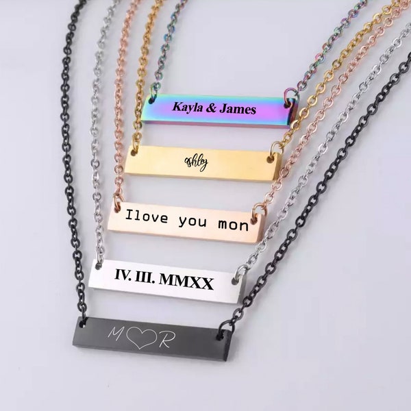 Personalized Bar Necklace for Mom Personalized Jewelry Gold Custom Name Necklace for Women Gift Dainty Minimalist Summer Jewelry for Her