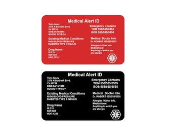 Personalized Medical ID Card, Custom Engraved Emergency Contact Card ...