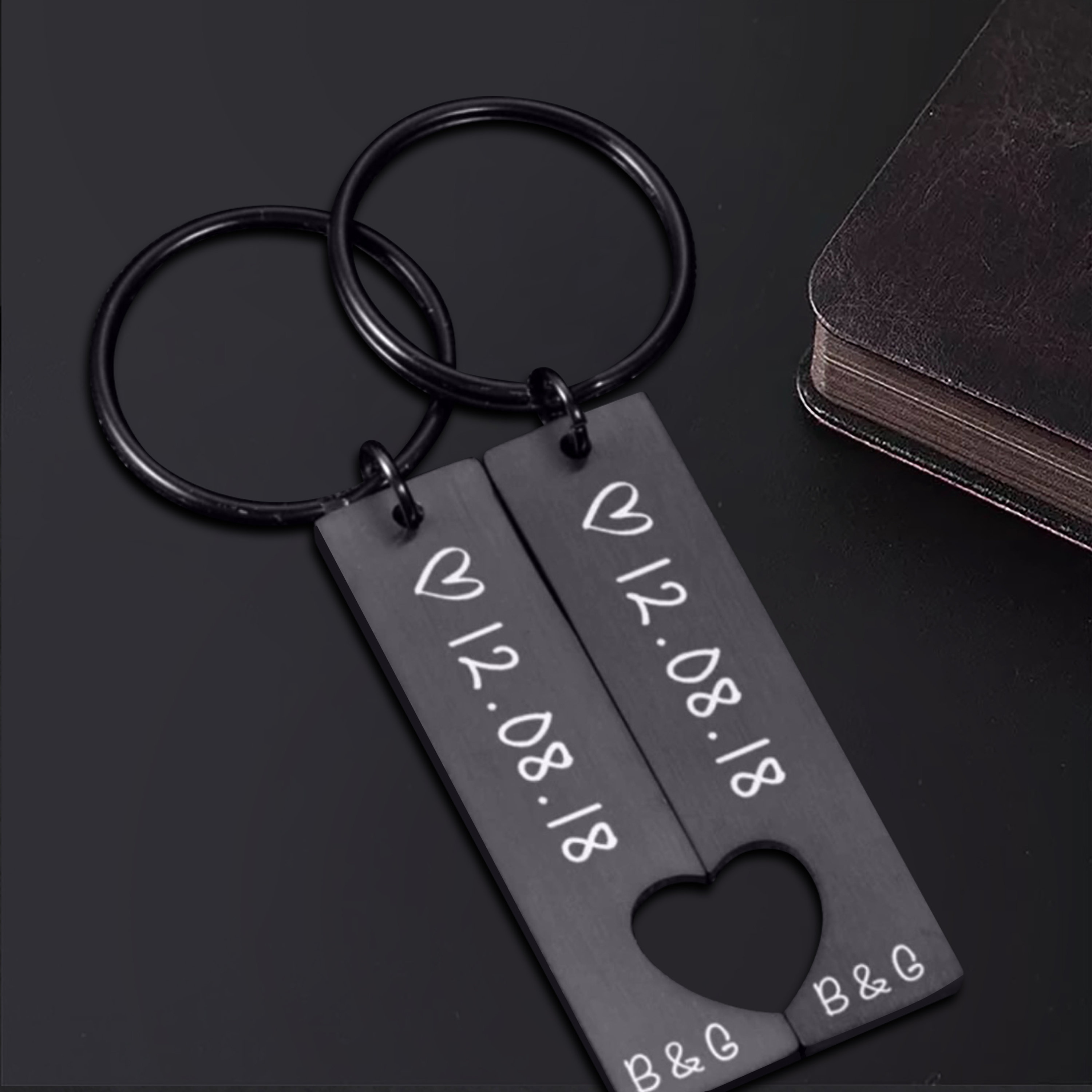 Keychain For Anniversary Husband Gift Wife Birthday Gift Boyfriend  Keyring,Black 