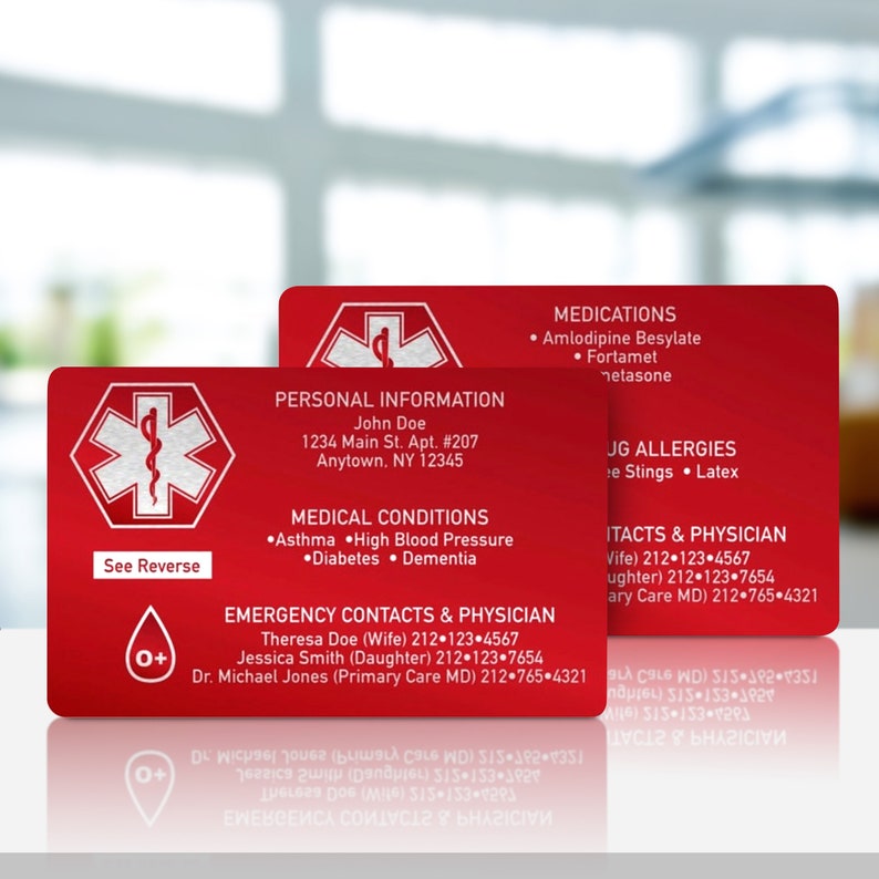 Emergency Medical Contact Card Aluminum Credit Card Size image 7