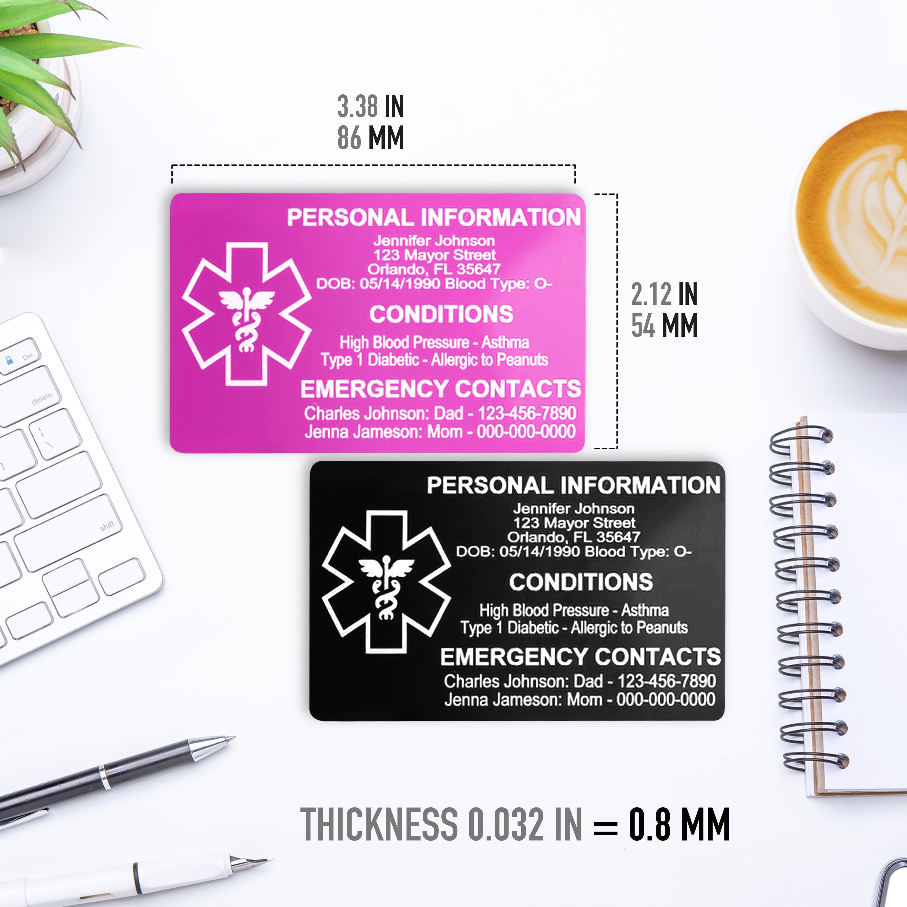 Medical ID Card for Wallet Aluminum Custom Engraved Emergency - Etsy