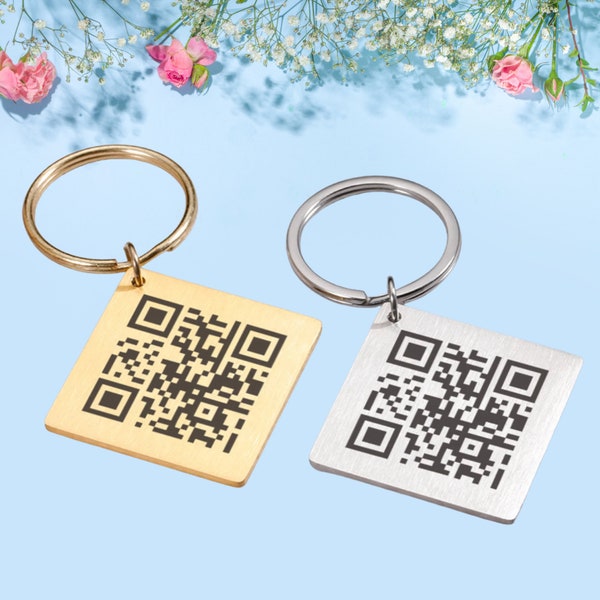 Custom QR Code Keychain,Personalized QR Code Keychain,Gift for Boyfriend,Website, Music, Video Sharing Keyring,Engraved QR Code Key Ring