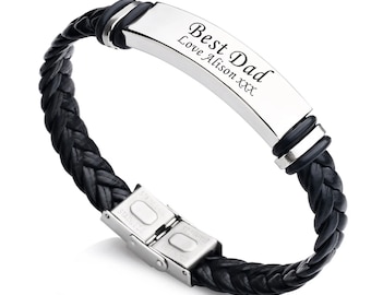 Personalisierte Herrenarmband Gravierte Armbänder Geschenk für Ihn Angepasst Monogramm, Geburtstag, Hochzeit, Weihnachten Personalisierte Individuell gravierte ID