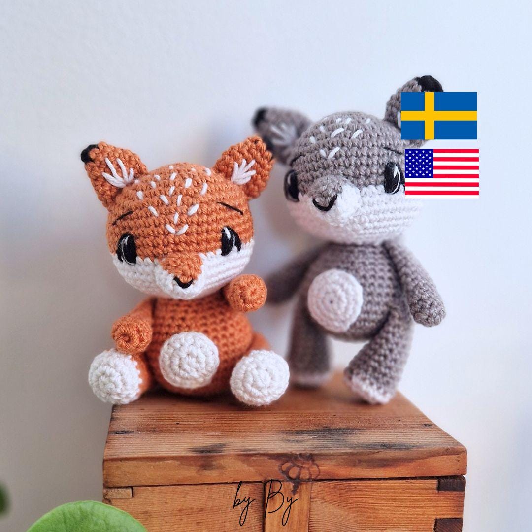 Fox + Wolf Crochet Pattern (PDF Pattern) US+SE terms / Räv + Varg ...