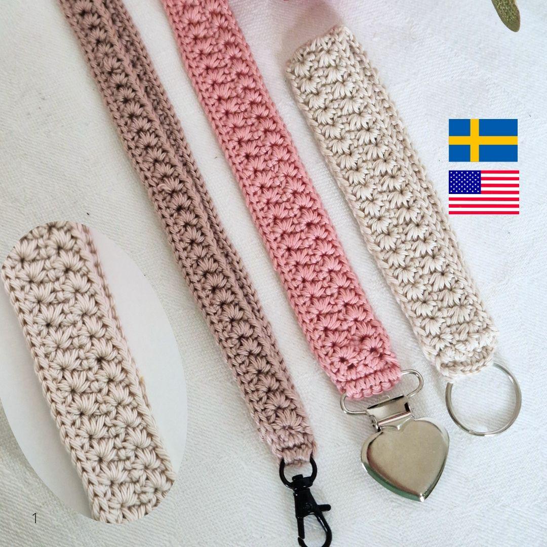 Keychain/pacifier clip (wristlet /lanyard) PDF Crochet Pattern 2-in-1/ PDF virkmönster nyckelband & nappband/napphållare Luna