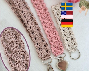 Keychain & Pacifier Clip Crochet Pattern: 2-in-1 PDF "SAGA"/ Nyckelband och nappband virkmönster / Schlüsselanhänger / Schnullerkette