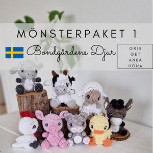 MÖNSTERPAKET 1! 4 mönster Bondgårdens djur virkmönster (gris, get, anka, höna) ONLY Swedish