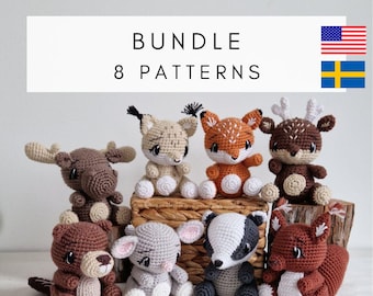 Forest Animals BUNDLE 8 patterns mini (SE and US terms) / Skogens Djur virkmönster