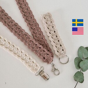 Keychain/pacifier clip (wristlet/lanyard) PDF Crochet Pattern 2 in 1 lovely structure/ virkmönster nyckelband & nappband/napphållare "Saga"