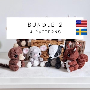 BUNDLE 2 - 4 Patterns (US + SE only) Forest Animals (Mouse, Squirrel, Beaver, Badger) / Virkmönster skogens djur paket