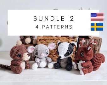 BUNDLE 2 - 4 Patterns (US + SE only) Forest Animals (Mouse, Squirrel, Beaver, Badger) / Virkmönster skogens djur paket