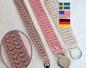Keychain & Pacifier Clip Crochet Pattern 2-in-1 (PDF Download) Luna / Nyckelband och nappband virkmönster